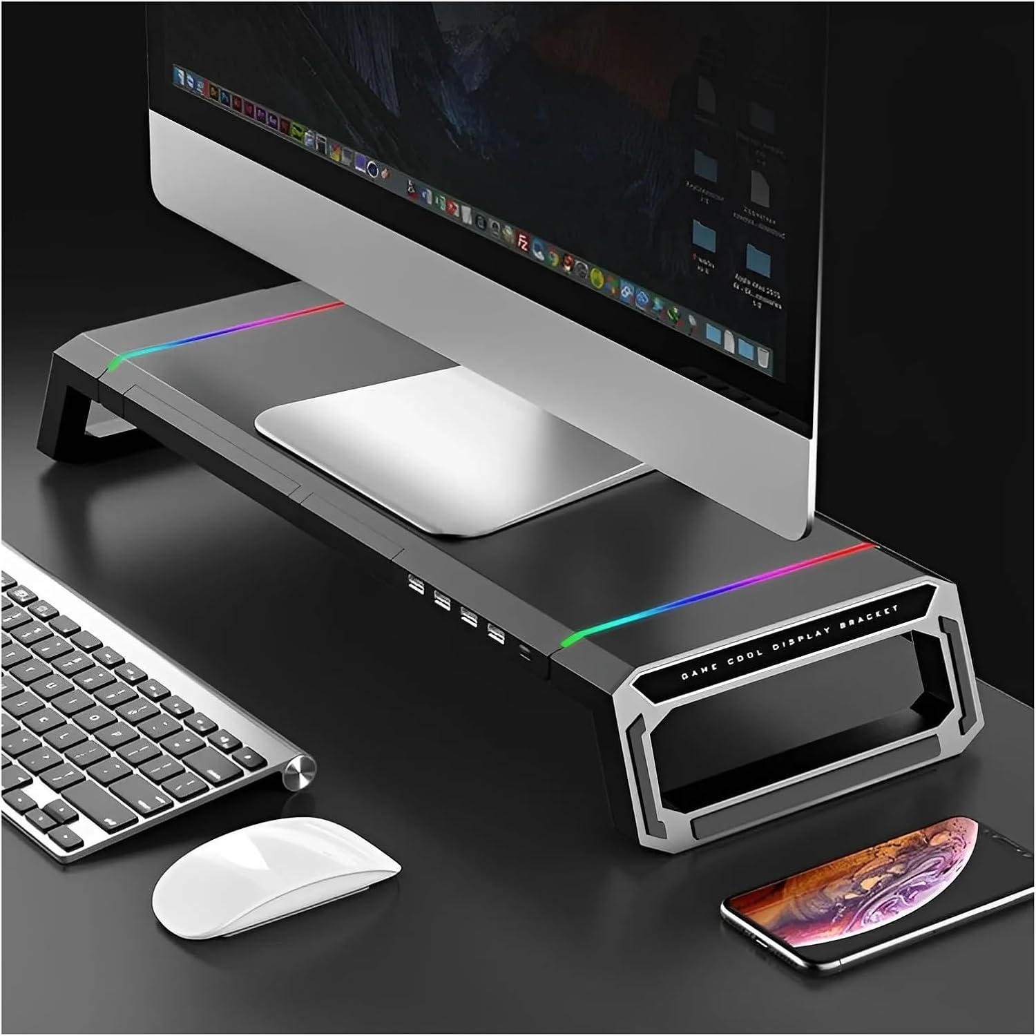 Computer monitor stand 4 USB2.0 ports keyboard and mouse storage rack screen stand with drawer monitor stand(WHITE)