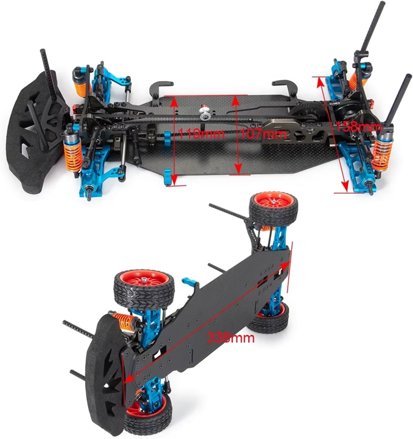 RC Car Accessories Compatible with Kyosho RC Car for Model DIY Parts Metal 338 * 158mm Frame for Chassis Kit Wheel Rims Assembled Set