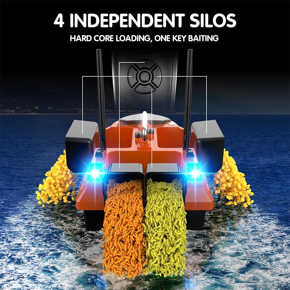 4 Boxes RC Bait Boat & Fish Finder for Fishing with 6.6lbs Load Capacity, 18000mAh Battery & Dual Motor&Antena for 500M Range Bait Deployment, Fish Bait Boats with Stern Hook System for Fishing