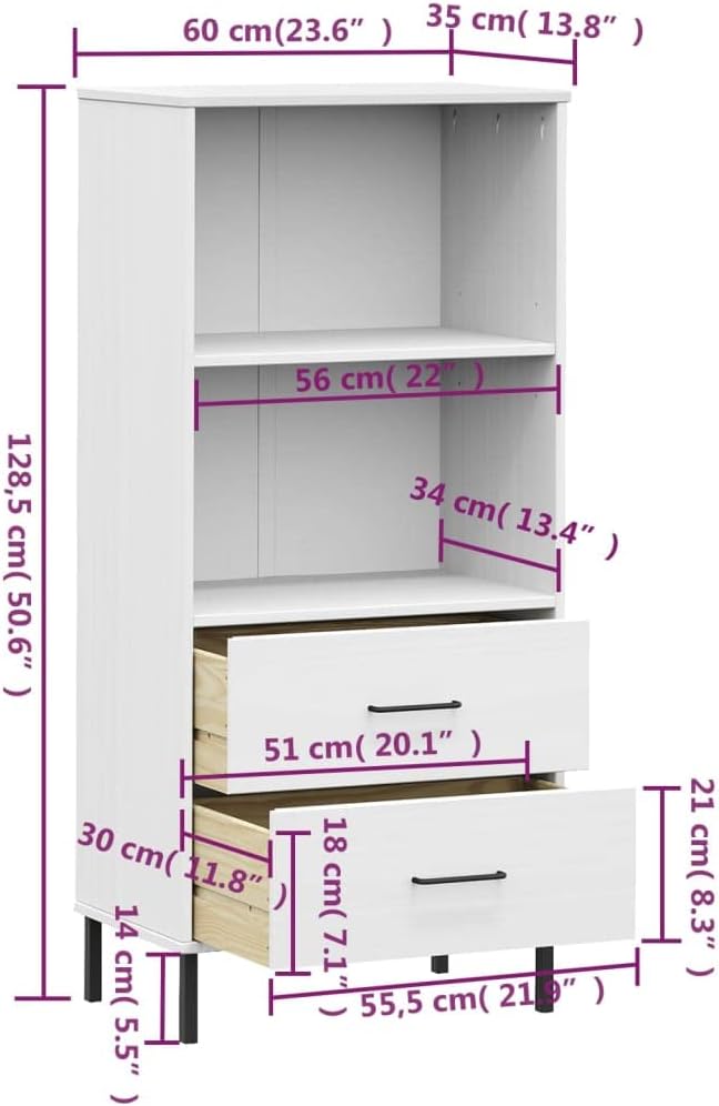 VRAXO Bookcase with 2 Drawers White 23.6