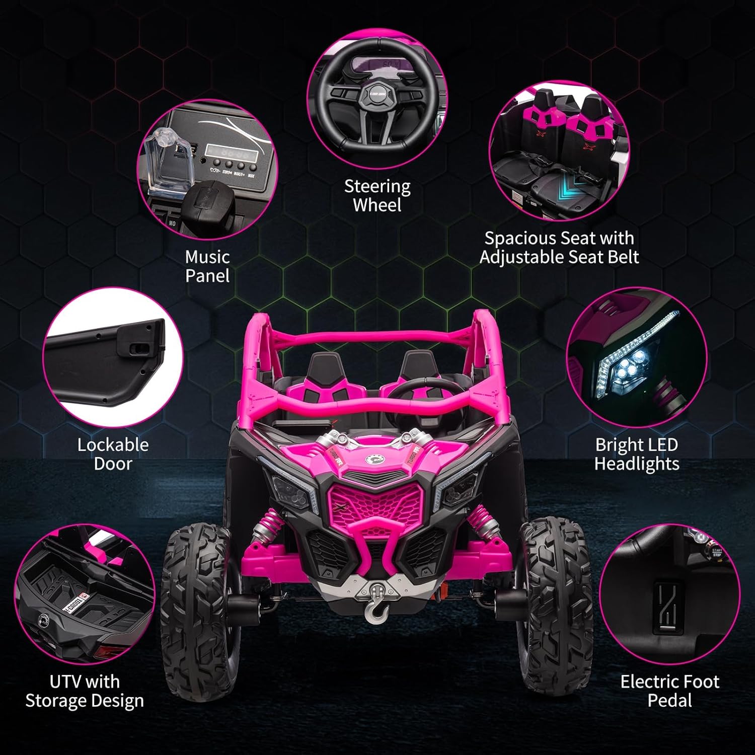 2 Seater Ride on UTV Car, Licensed Can-Am Electric Off-Road Car, 4WD Kids Truck w/Remote Control, 2 * 24V 7AH Batteries, 4 * 200W Motor, 23