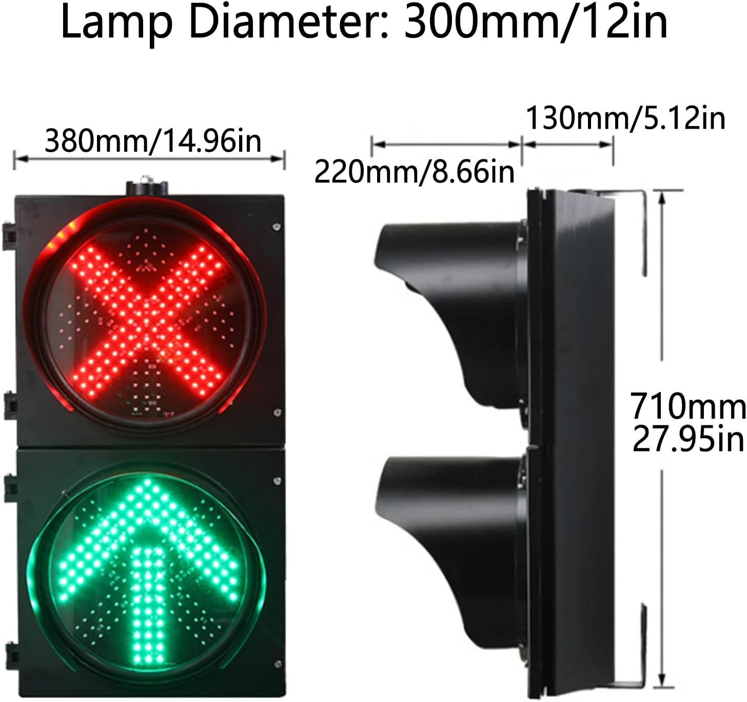 Stop Light Lamp, Red Cross and Green Arrow LED Traffic Light, Industrial Indicator Warning Light, IP53 Outdoor Waterproof, for Road, Intersections, Shopping Mall(AC 220V,300mm/12in)