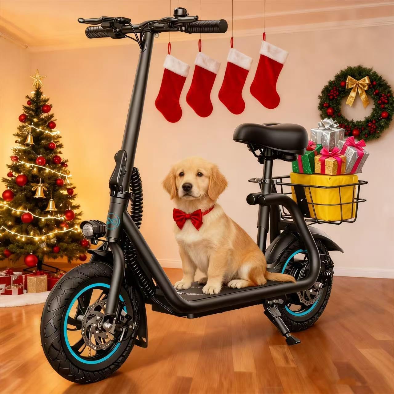 C1 Electric Scooter with Seat for Adults, 300W Motor, 20-Mile Range, 15.5 MPH, Foldable Commuter E-Scooter with Basket for Grocery, Pets, and Daily Commute– Classic Black