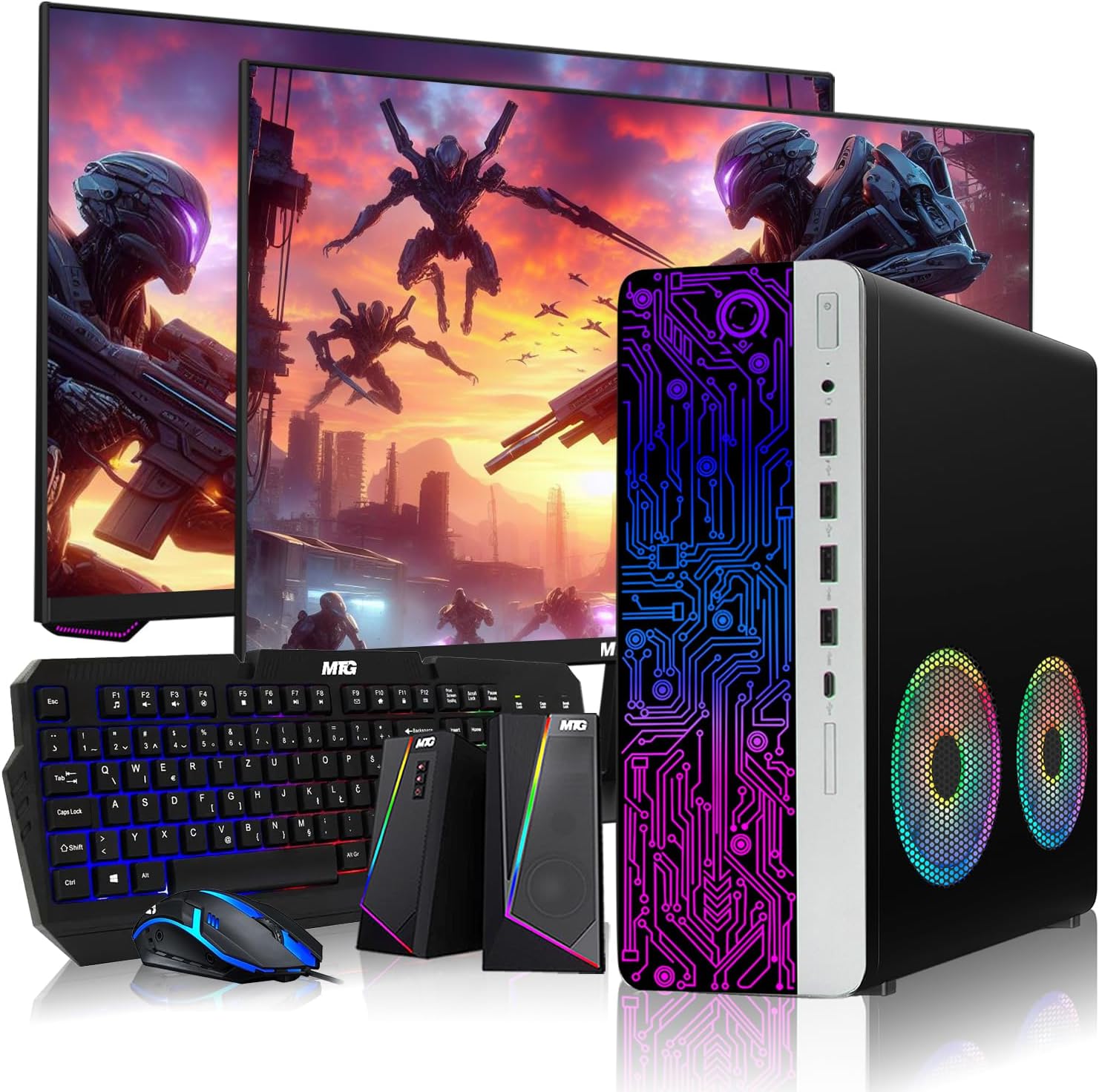 TechMagnet HP G3 Desktop RGB Computer PC Intel i7-6th Gen, 16GB DDR4 Ram 512GB SSD, Dual 27 Inch Monitor, GT 1030, RGB Speaker, Gaming Keyboard Mouse, 2X ARGB Fan WiFi, Windows 11 Pro (Renewed)