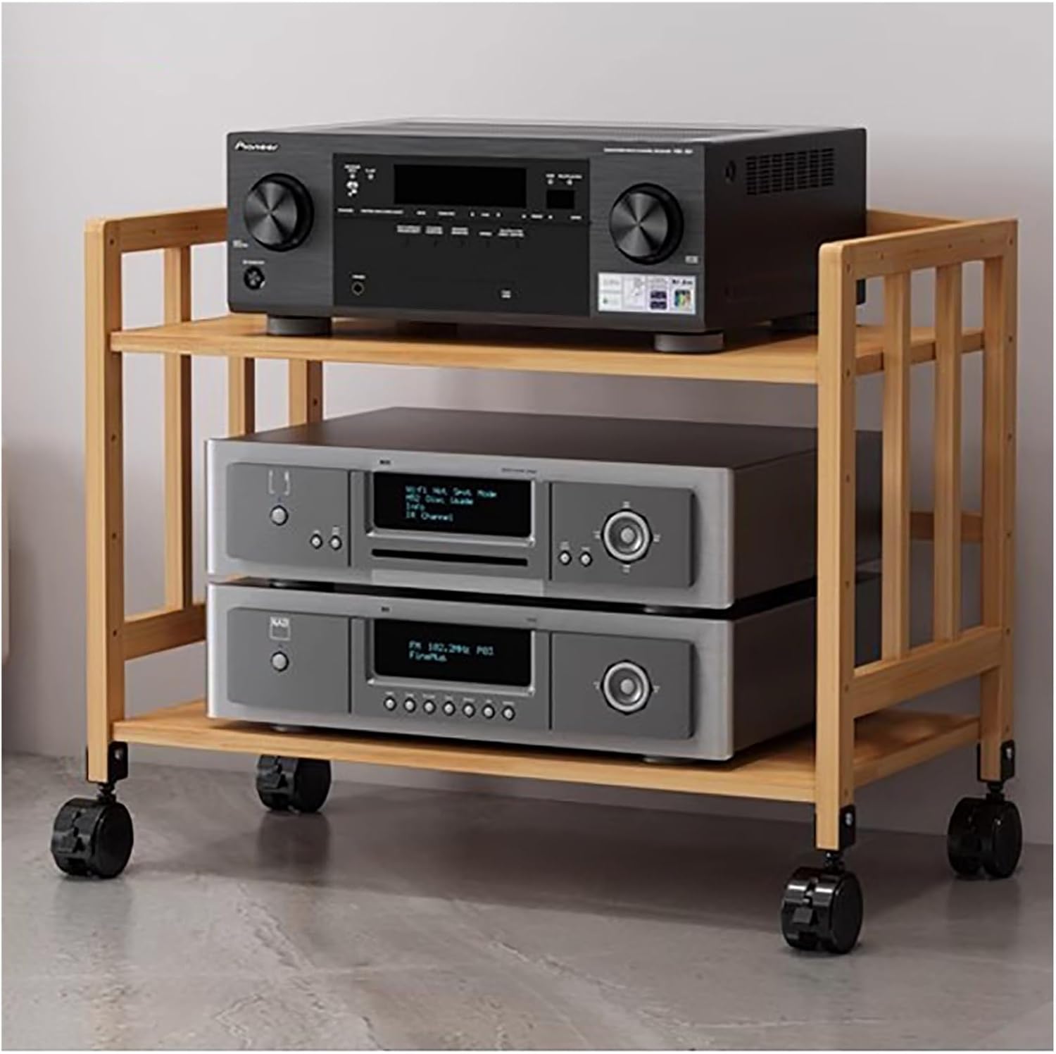 USZWBY 2 3 4 5 Tier Stereo Rack System Cabinet with Height-Adjustable Shelf & Wheels