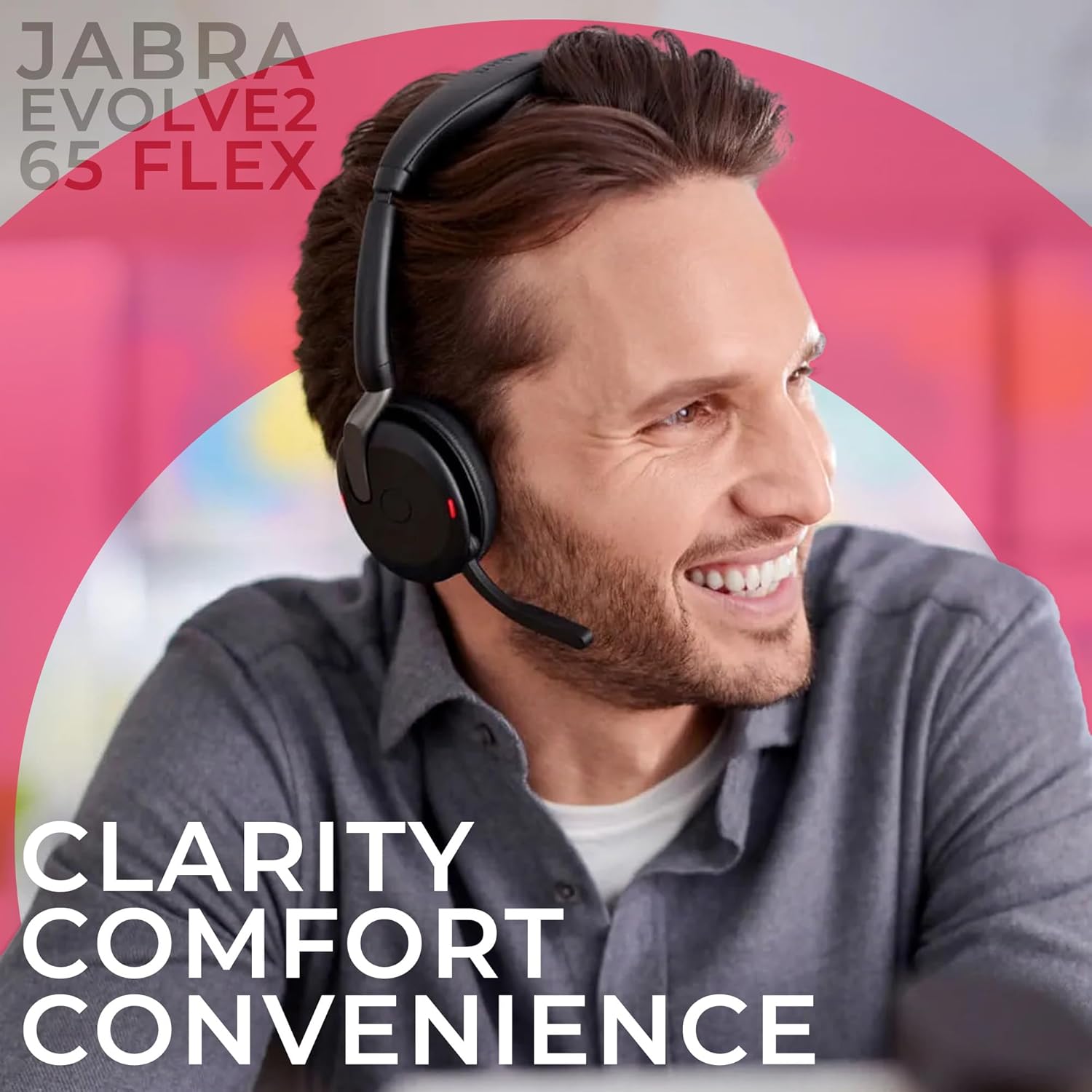 Jabra Evolve2 65 Flex MS Stereo Bluetooth Noise Cancelling Headset (Link380a) Compatible with Mac PC,Smartphones and Tablets - with GTW Microfiber Cloth and Global Teck Gold Support Plan