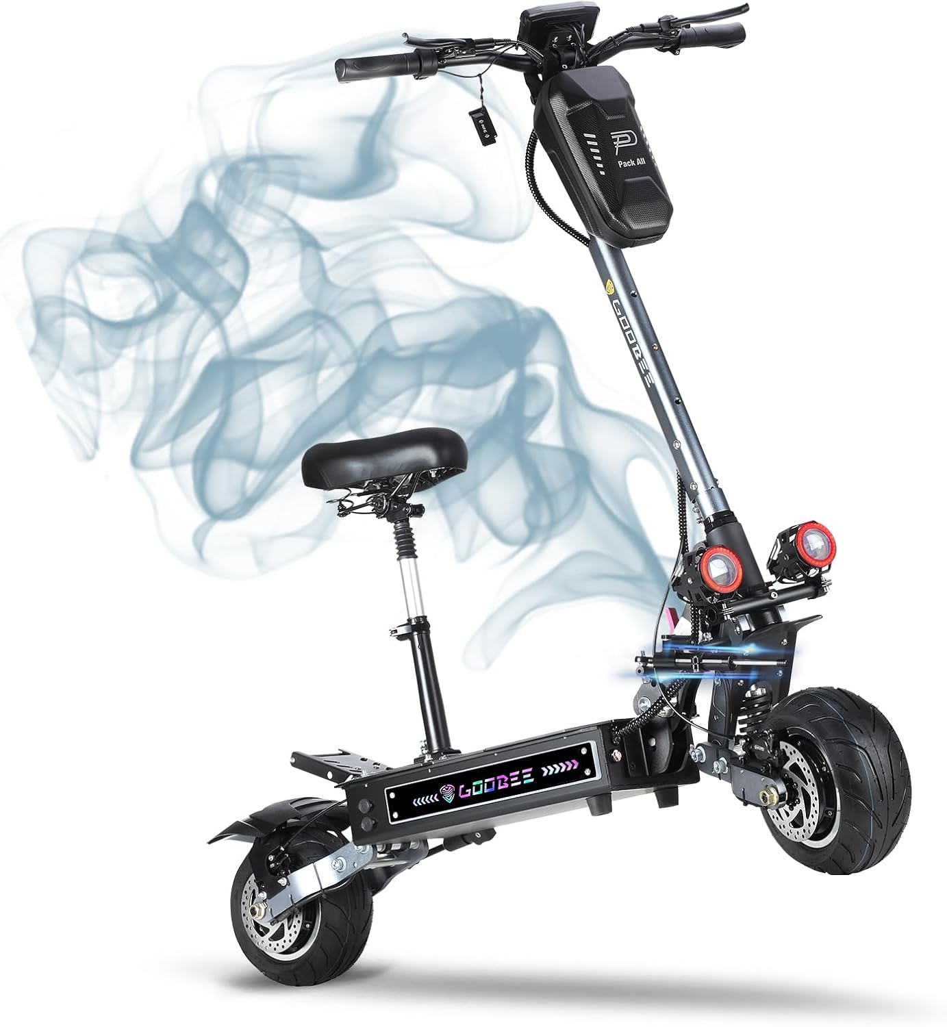 6000w Electric Scooter Dual Motor Up to 58 MPH, 60V35Ah Battery 60 Miles Long Range, Dual Suspension and Hydraulic Disc Brakes, Fat Tires Fast Electric Scooter with seat & Damper