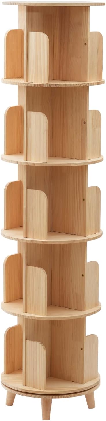 360° Rotating Bookshelf, Wood Corner Floor Standing Display, Multi-Functional Bookshelf Organizer Bookcase Storage for corridors Living Room Study Room Bedroom (Bookshelf - 5 Tiers with Legs)