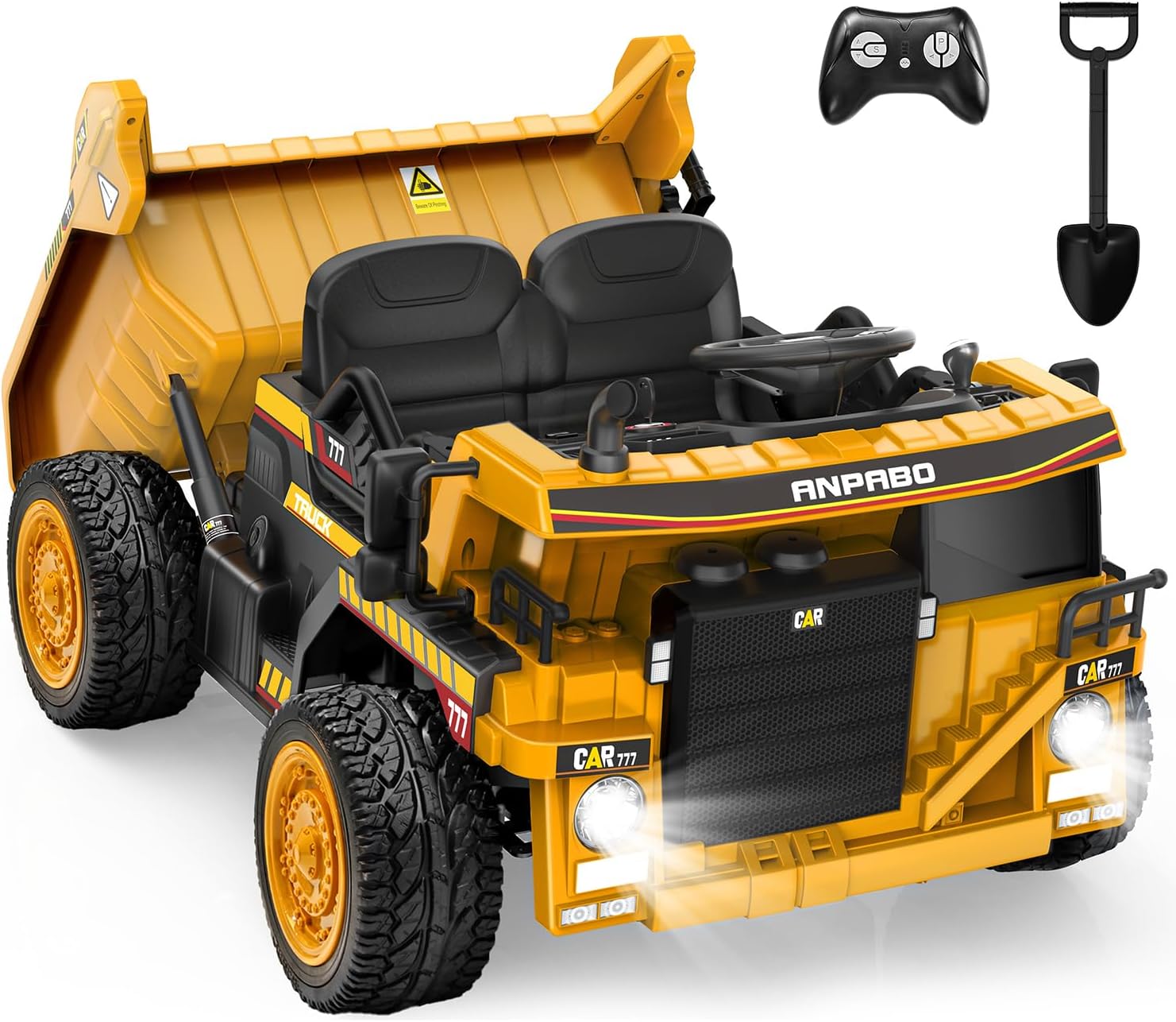 ANPABO 24V Ride On Dump Truck, 2X75W Powerful Motors, Up to 4.4Mph, EVA Tires, Construction Vehicle w/Electric Dump Bed and Extra Shovel, 19