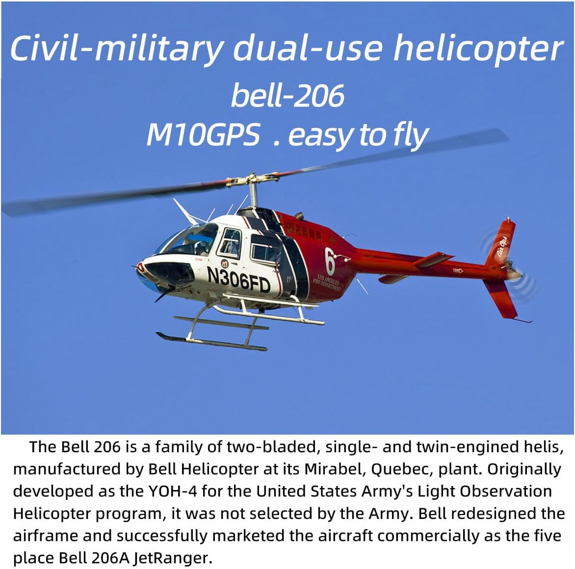 RC Helicopter with GPS, Bell-206-V4 470-Class RC Aircraft, 2.4G 6CH 700-level FBL Rotor Military Helicopter with Four Flight Modes, Gift for Adults (Model 1 Model 2 Switchable)