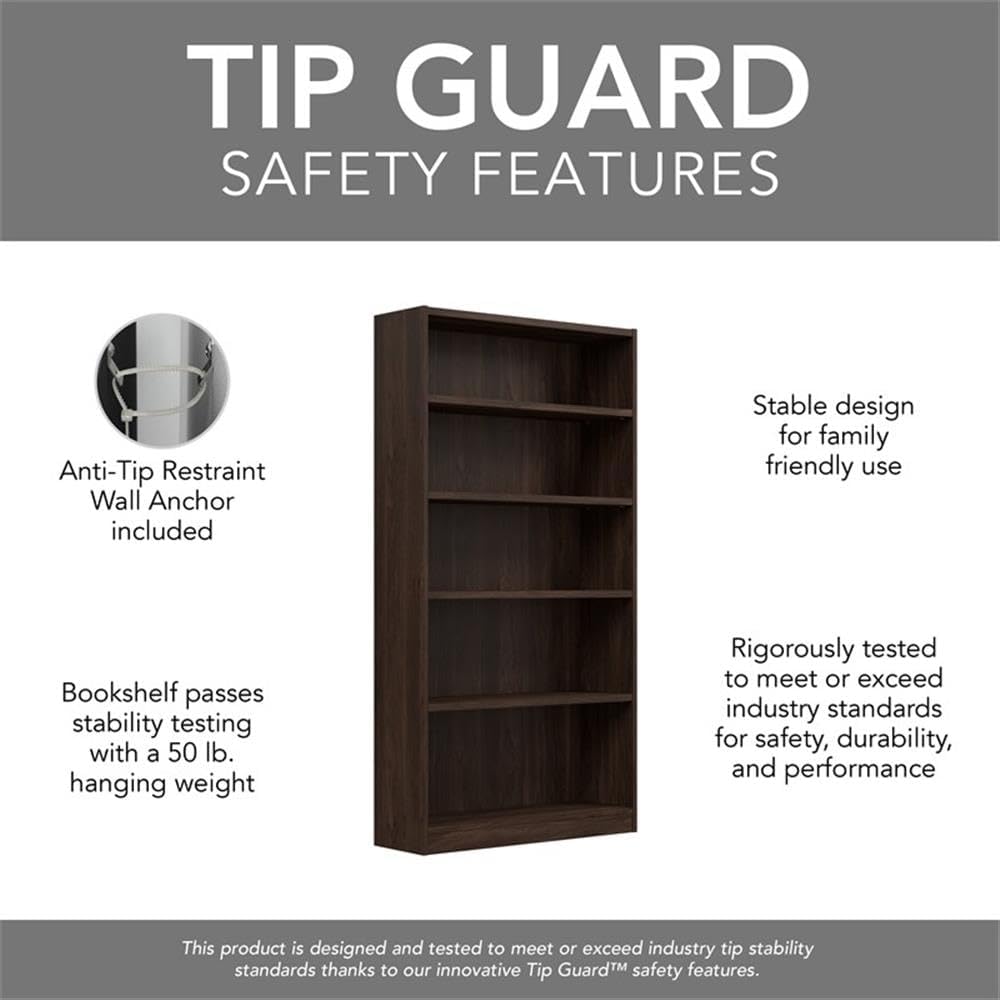 Pemberly Row Tall 5 Shelf Bookcase Set in Black Walnut - Engineered Wood