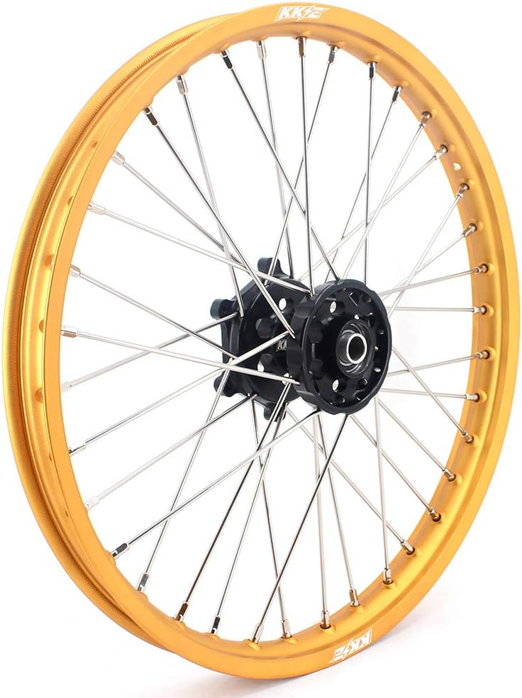 KKE 21/19 Mx Dirtbike Off road Wheels Rim Set Compatible with SUZUKI RM125 1996-2008 RM250 1996-2008 Gold Rim Black Hub