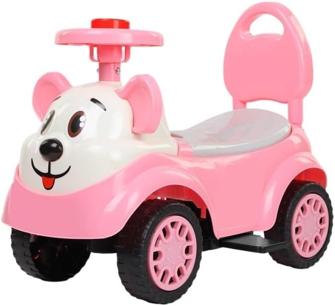 Toddler Ride On Car with Backrest Music Storage Safe Comfortable Walking Sliding Toy Car Foot to Floor(Pink,with Pedals)