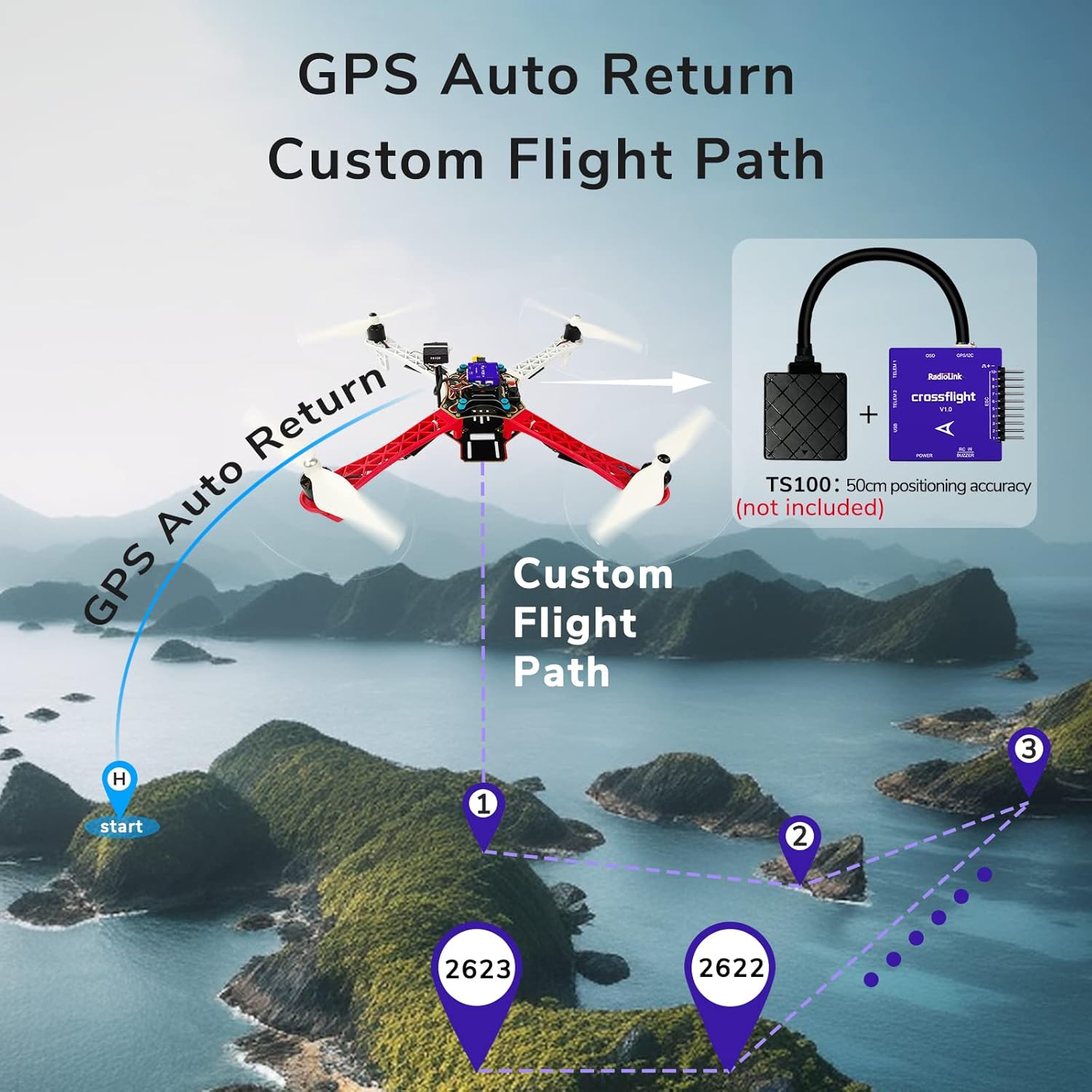 Radiolink AT9S Pro Gold, 10/12 Channels Radio Transmitter&Receiver R9DS, Crossflight flight controller&TS100M8N GPS&PRM-03Telemetry, Long Range for Airplane/Jet/FPV Racing Drone/Quad/RC Truck Car/Boat
