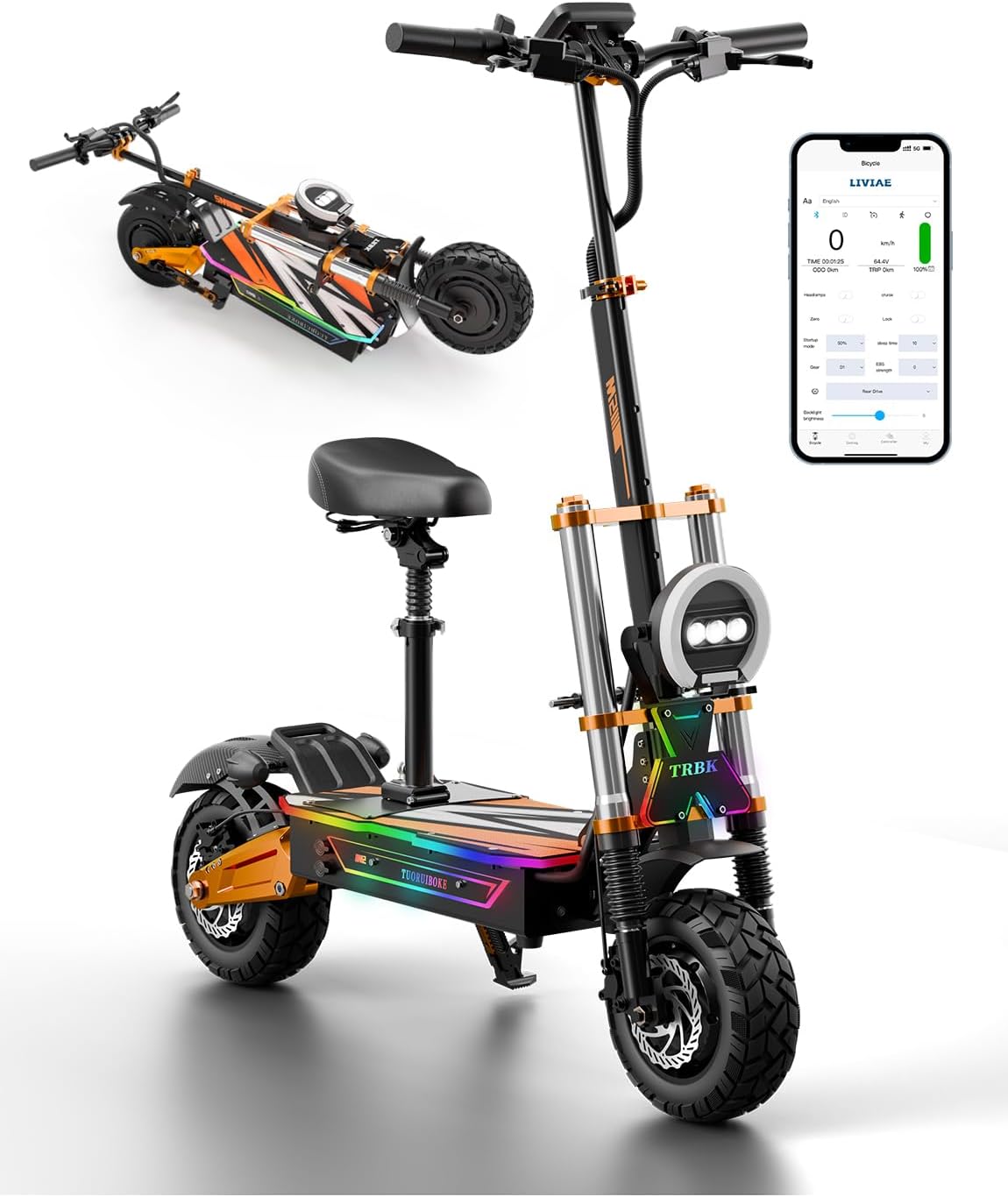 Adult Electric Scooter, 10000W Dual Drive, 11-inch All-Terrain Tires, Speed up to 60 mph, 72V40AH LG Battery, Range of 70-80 Miles, Detachable seat, NFC Unlock, Smart Large Screen, Commuter Scooter