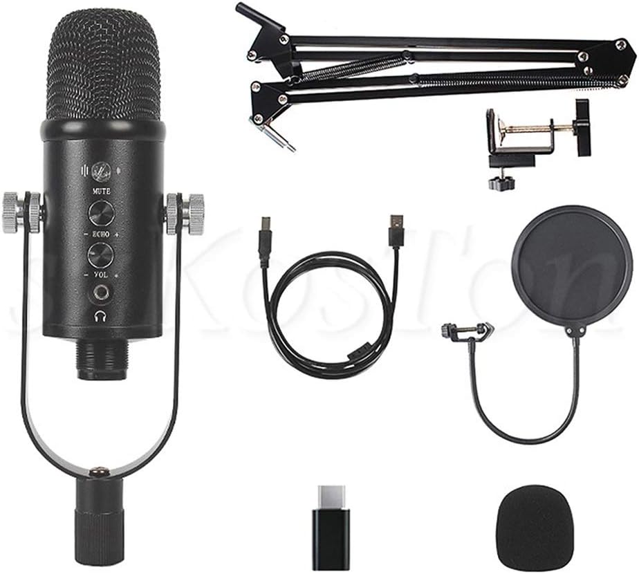 Microphone Profession Condenser Microphone for Phone Gaming Studio Recording USB Microphone for PC Computer Mic Stand Pop Filter