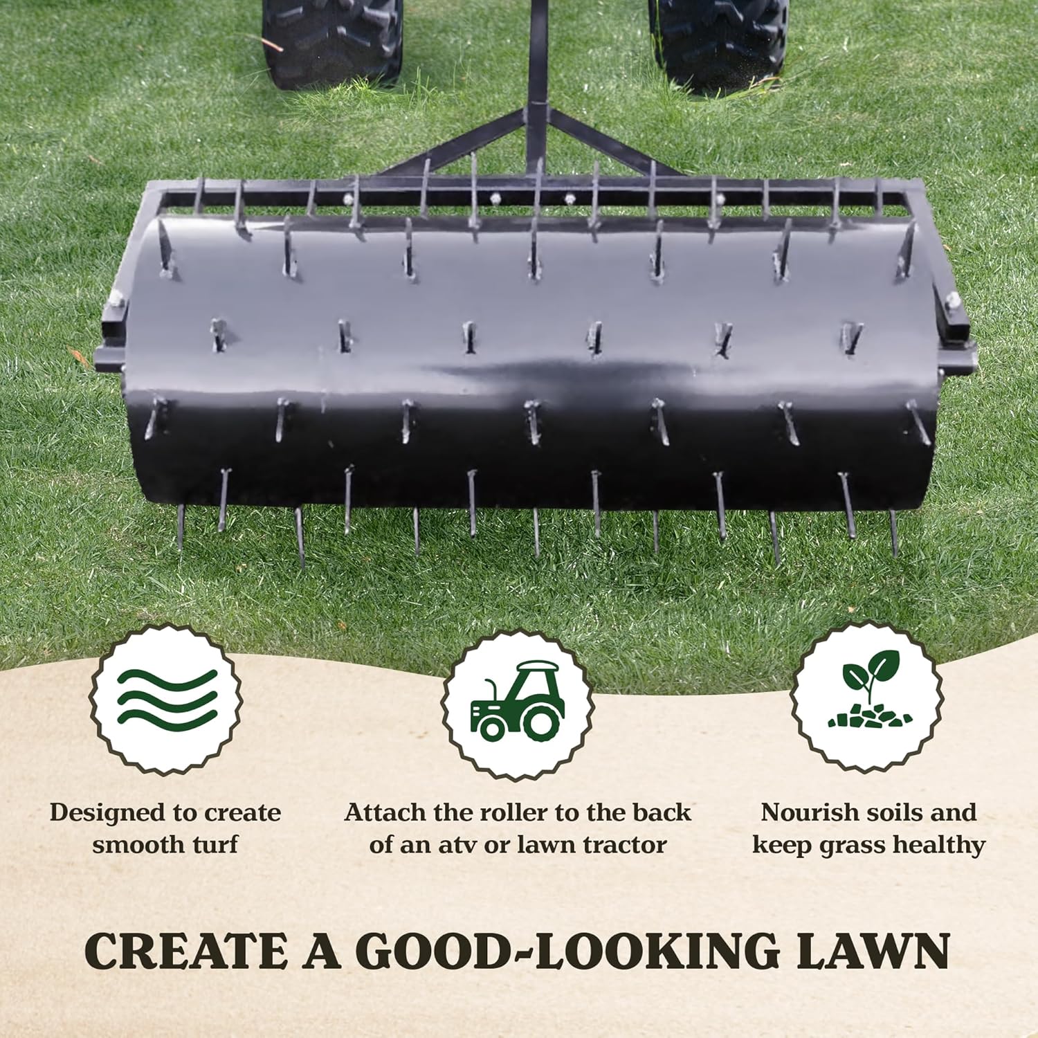 Yard Tuff Drum 36 Inch Wide Behind Lawn Mower ATV Yard Grass Aerator Roller with 78 Steel Spikes and 24 Gallon Water Holder for Gardening