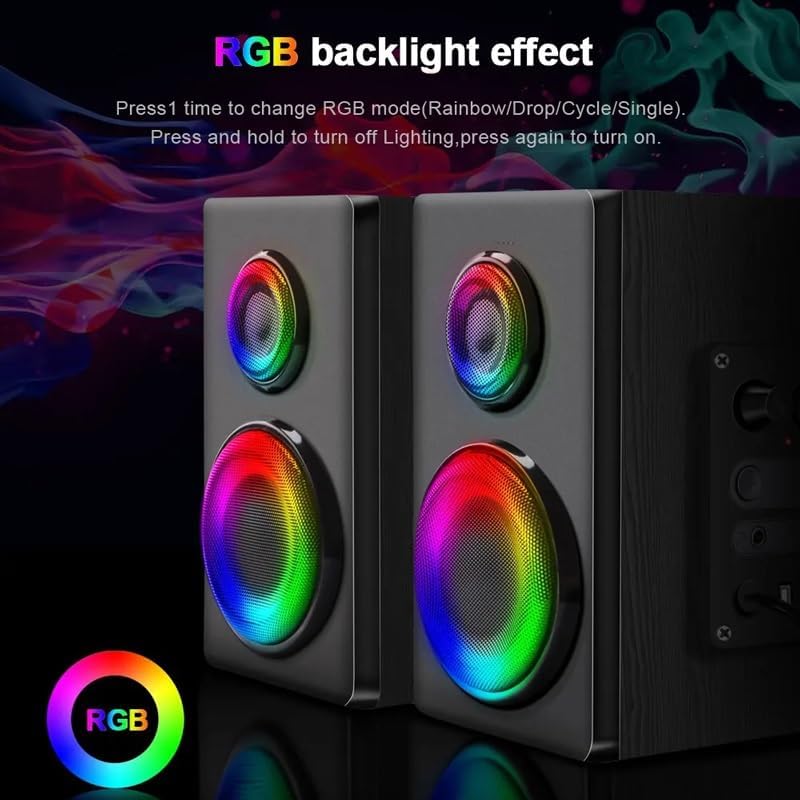 Support Gaming RGB 2.0 Speakers Aux 3.5mm Stereo Surround Music for Computer PC Loudspeakers