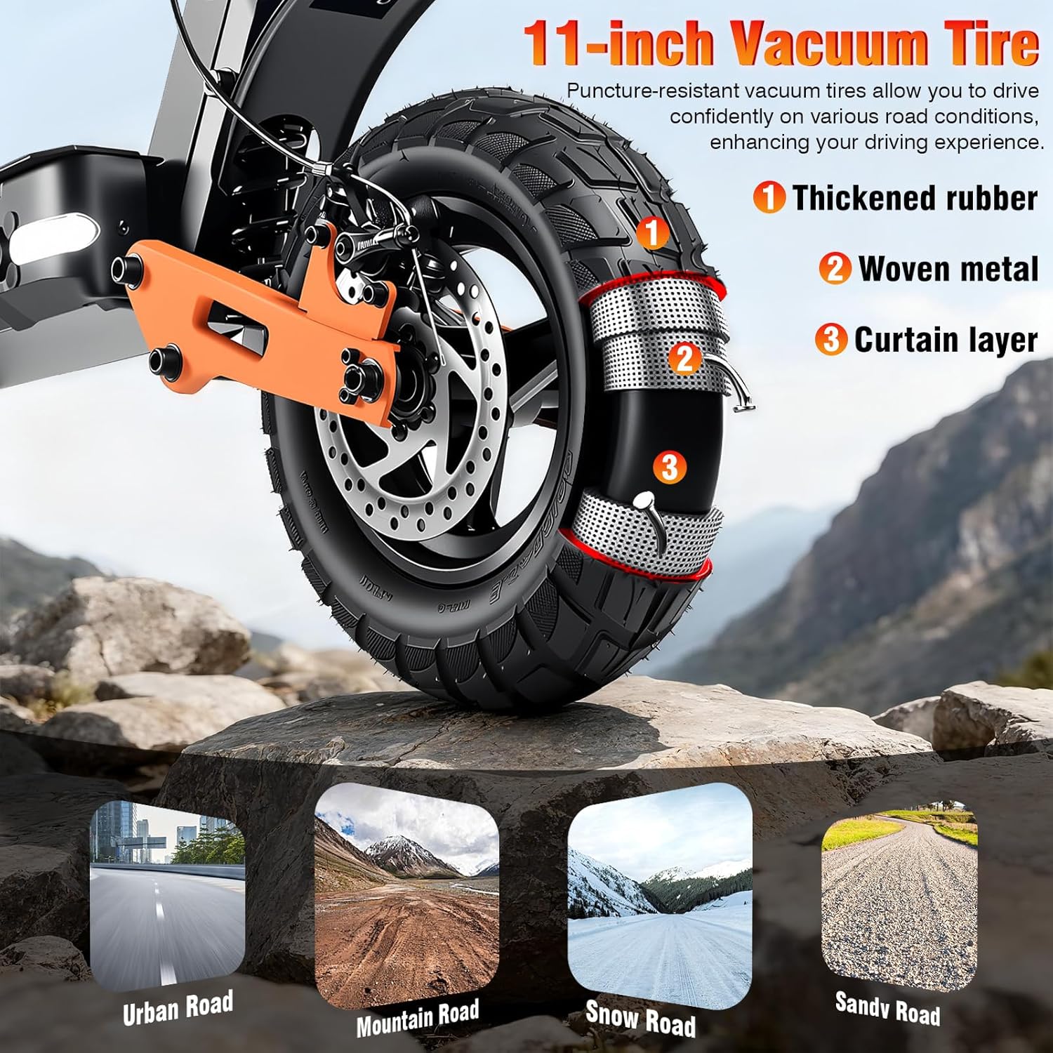 2000W Peak Electric Scooter for Adults, 35 Miles Long Range, 48V25AH Battery, 500 lbs Load Capacity, 11