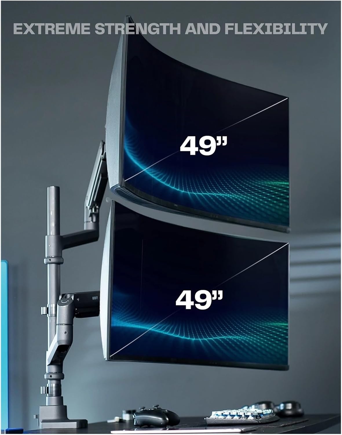 Pneumatic Arm Dual Ultra-Wide Monitor Desk Stand for Computer Screens up to 49 Inches
