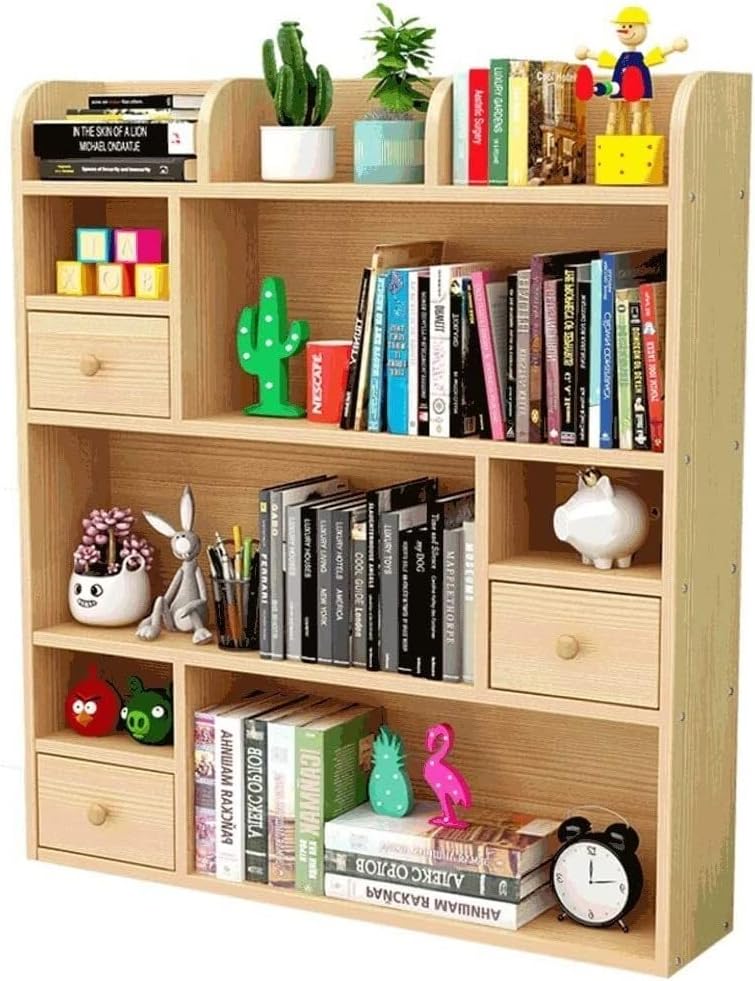 Bookshelf Bookshelves Bookcase Book Case 4-Tier Solid Wood Bookshelf Books CD Display Stand Wooden Bookshelves With Small Drawers,Student Bookcase Storage Rack Book Shelf Book Shelves ( Size : 70cm )