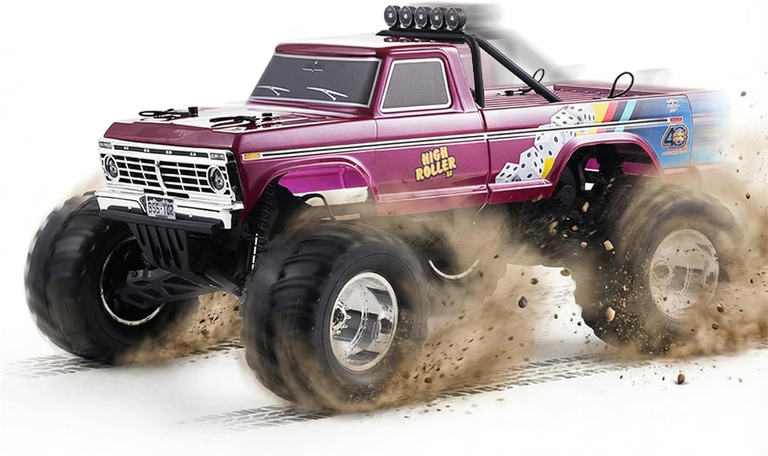 FMS 1/10 RC Truck Ford F100 – 2WD Monster Truck with Licensed Body, 550 Brushed Motor, Oil Shocks, Independent Suspension – All-Terrain RC Crawler, High Speed Off-Road RC Car for Gift（Red High Roller）