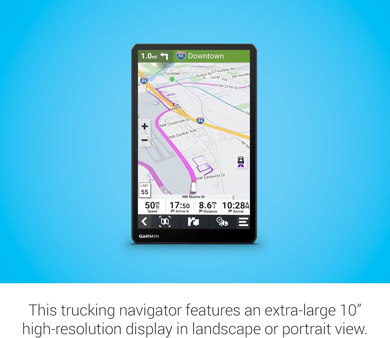 Garmin dēzl OTR1010, Extra-Large, Easy-to-Read 10” GPS Truck Navigator, Custom Routing, High-Resolution Birdseye Satellite Imagery, Directory of Truck & Trailer Services