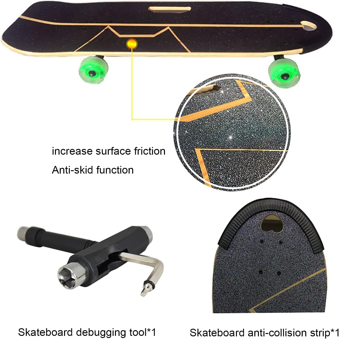 Dogs Skateboard with Surf Stand, Colorful PU Wheels, 5 Ply Bamboo Deck, ABEC-9 Bearing, U-Shaped Foot Socket, Magnetic Coil Flash Wheel, for English-French Bulldog (62X21cm)