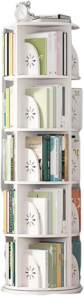 NERDOH 2/3/4/5 Wood Plastic Board Revolving Bookshelf Home Student 360 Degree Simple Floor-to-Ceiling Small Bookcase Student Large Capacity Shelf (Color : White, Size : 50 * 158.5cm)