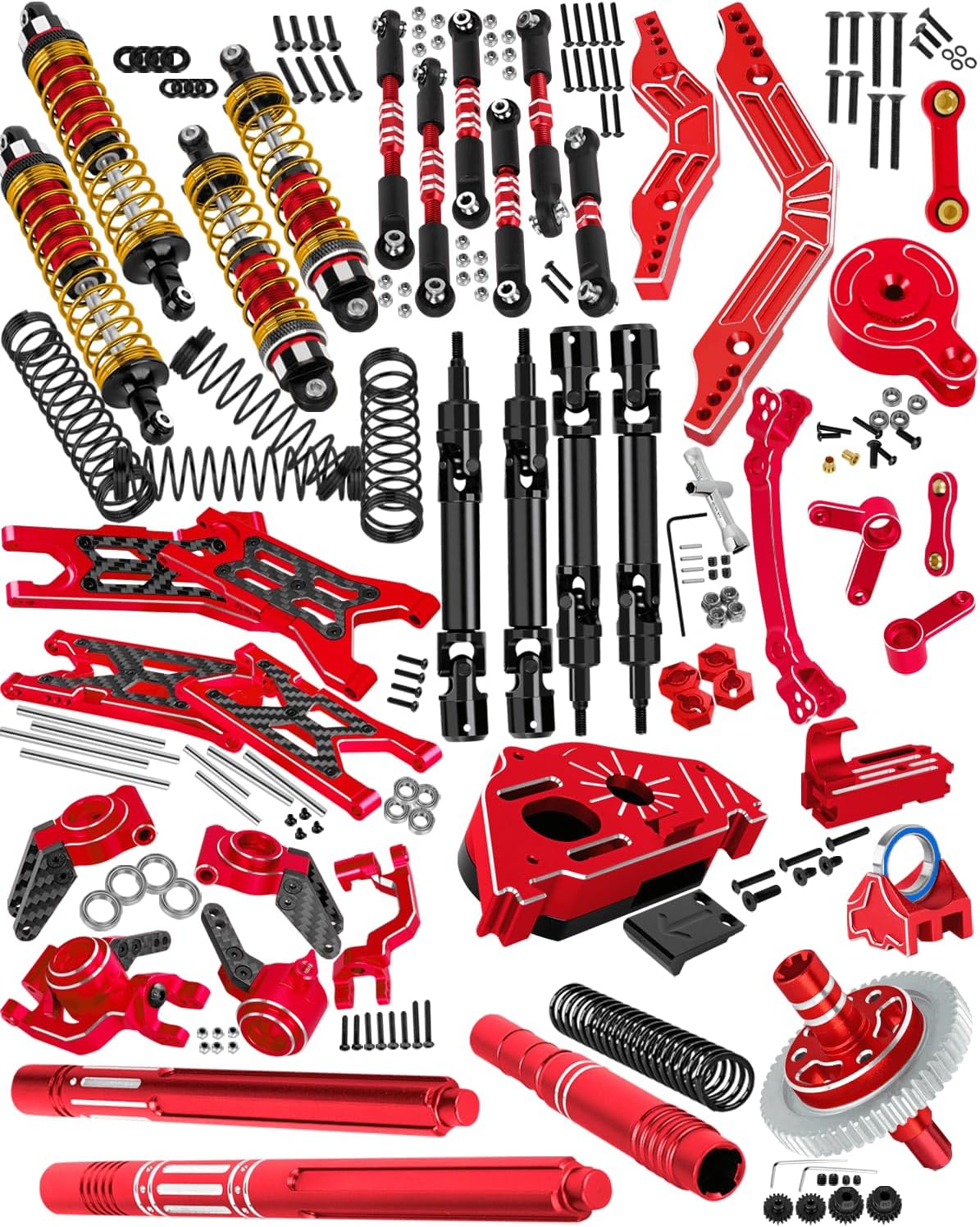 RC Upgrades Part for 1/10 Senton/Granite 3S &550,Shocks,Driveshafts,A Arms,Turnbuckles,Caster Block Set,Gearbox,25T Servo,58T Slipper,Center CVD &Support,Shock Towers,Steering,Red