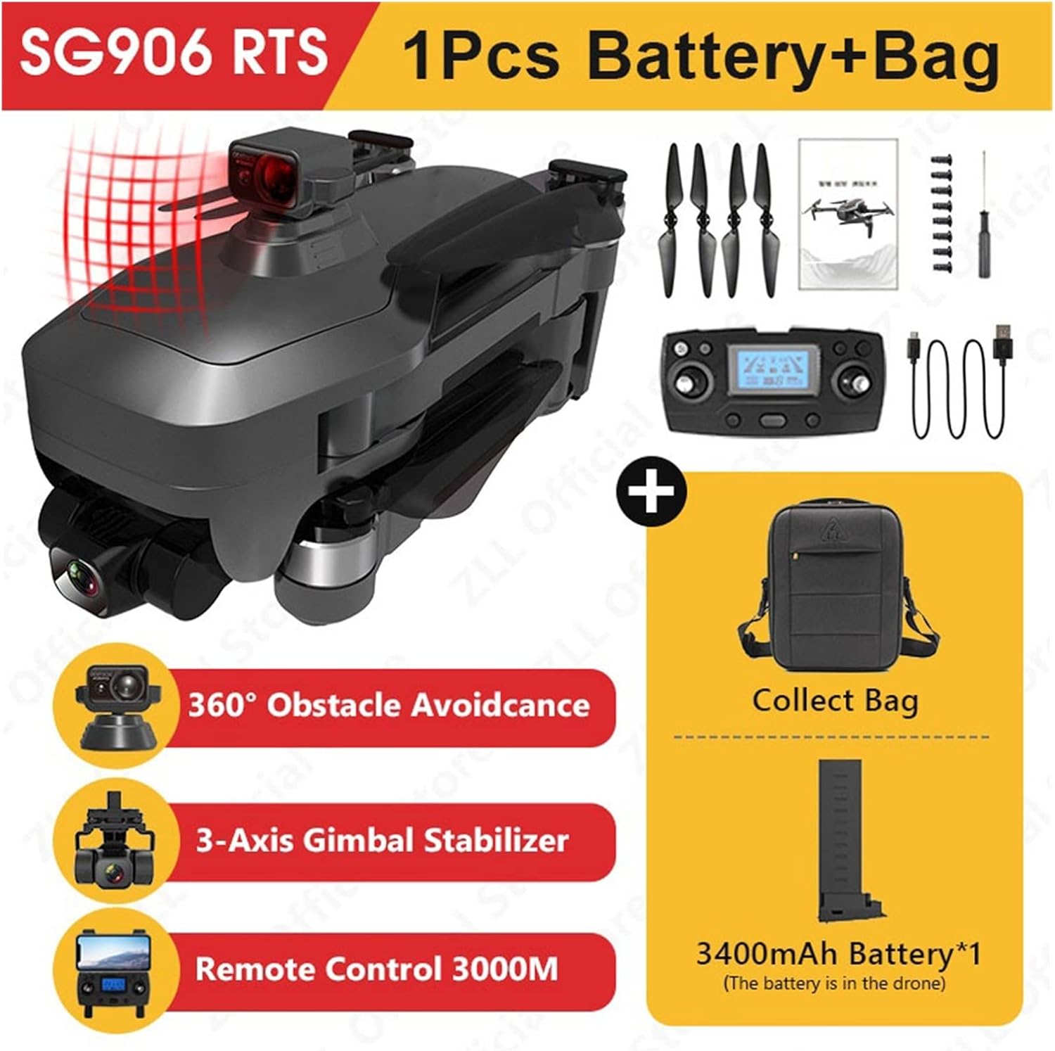 Drone 3-Axis 4K HD Camera Drone 360 Obstacle Avoidance FPV 5G WiFi 3K RC Distance Professional GPS Dron Quadcopter One Key Take Off/Landing (Color : MAX-2B Size : 1) (Max1 1b)