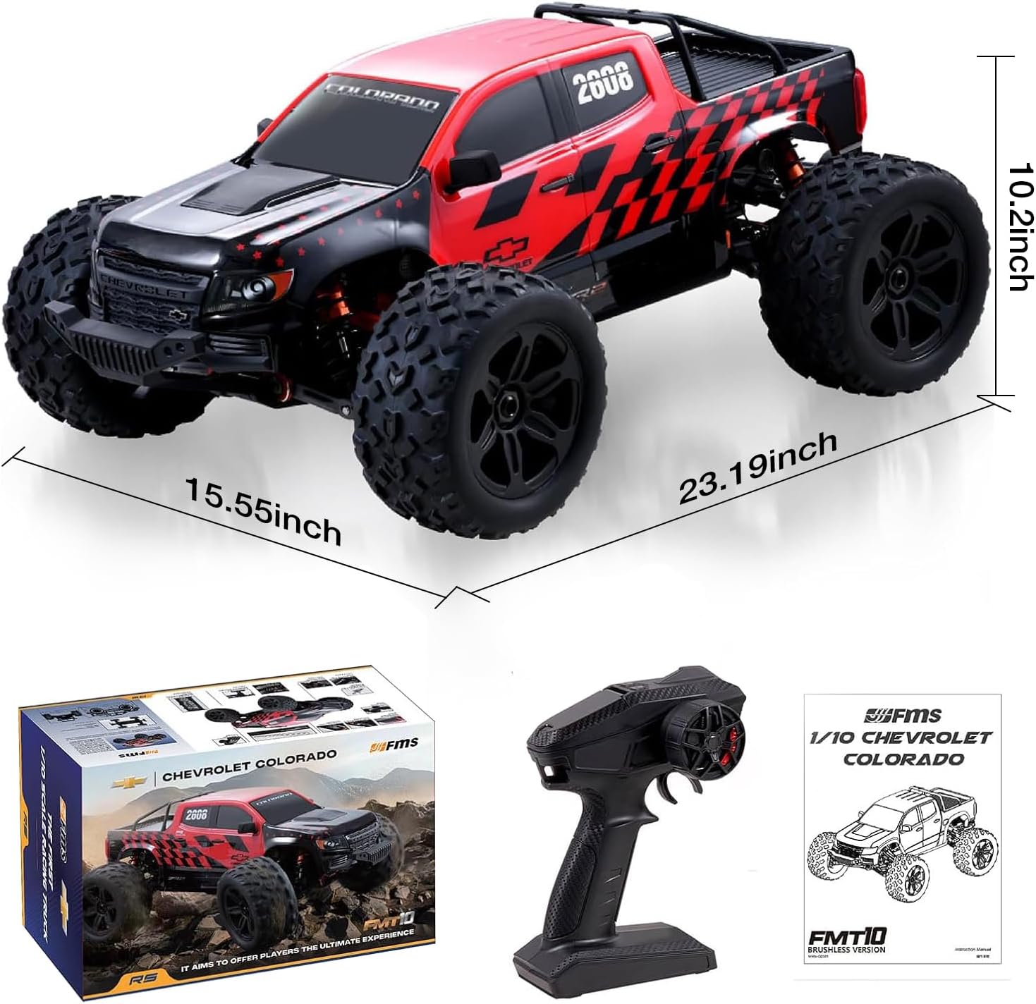 FMS 1/10 Chevrolet Colorado RC Truck, FMT10 Brushless High-Speed RC Monster Car, Licensed 4WD Off-Road Crawler for Adults Hobby Gifts Toys (RS Version)