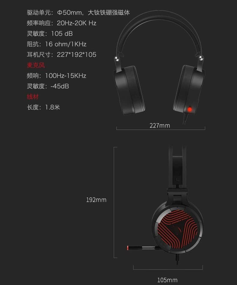 Gaming Headset, Over-Ear Wired Gaming Headset with Microphone, Adjustable Headband, Volume Control,Gaming Headset Headset Microphone Noise Reduction