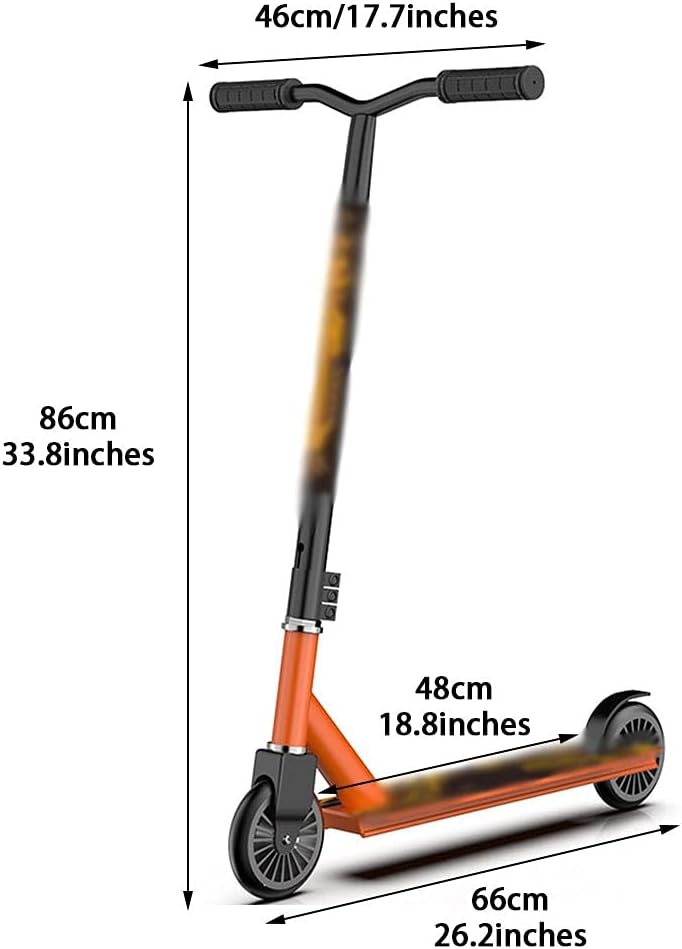 Scooters Lightweight Kick Scooter Adult Scooter with Nylon Wheels, 2-Wheel Professional Pro Scooter, Fancy Play Trick Scooters (Color : Orange, Size : 66.5 * 46 * 86cm)