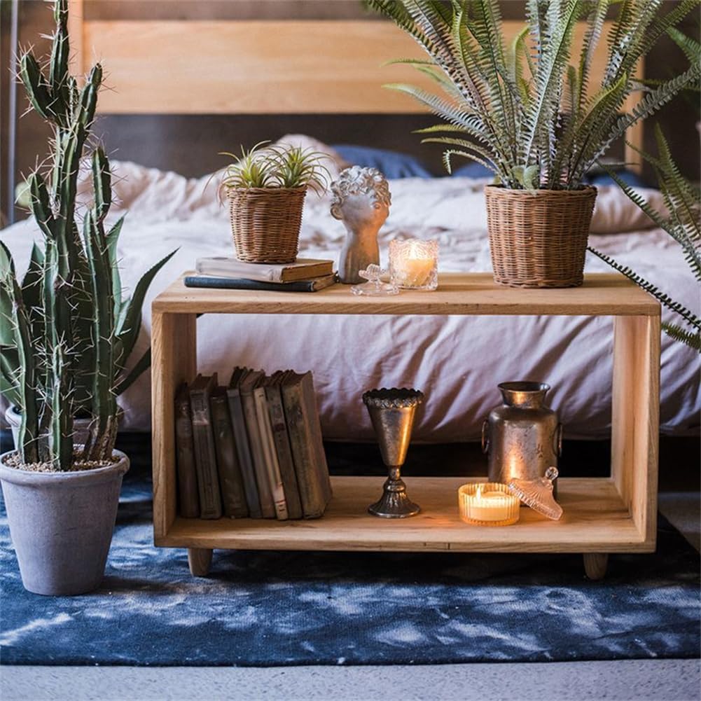 KWOKING Modern Style Open Back Bookshelf Wood Bookcase Office Bedside Table Mini Small Ultra-Narrow Simple Economical Wooden Lattice Nordic Pine Wood Coffee Table Natural 31.5