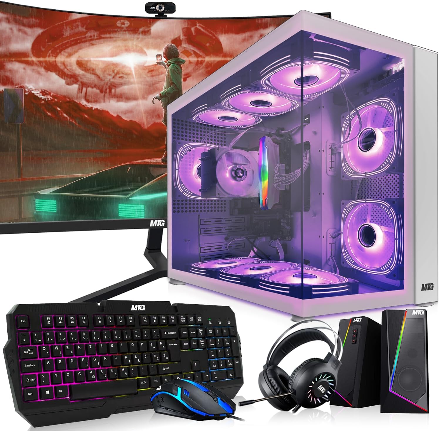 MTG Khuno Gaming Tower PC- Intel Core i5-8th Gen, RTX 3060 12GB 192 Bits, 32GB ARGB Ram, 256GB Nvme, 27 Inch Curve Monitor, RGB Gamer Bundle Combo, Webcam, Win 11 Home