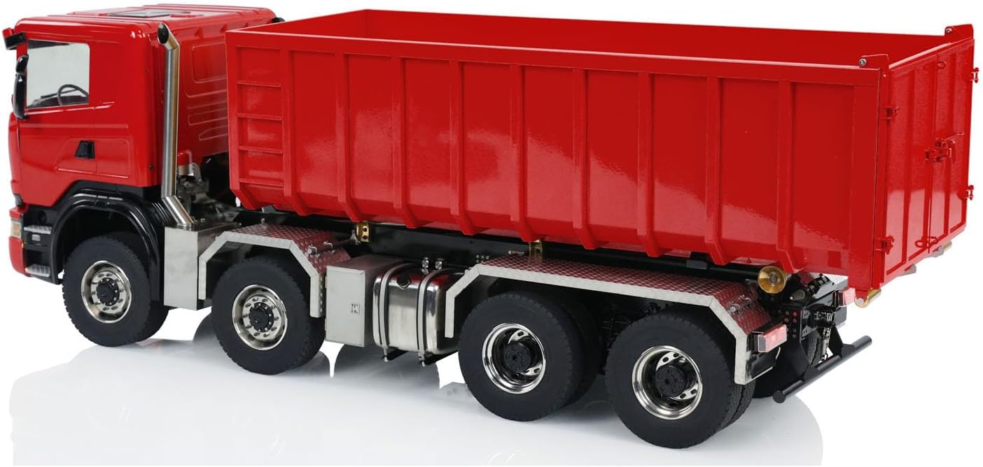 1/14 8x8 RC Hydraulic Full Dump Truck 3-Speed Transmission Roll-on Dumper Trucks for Adult Hobby(Red)