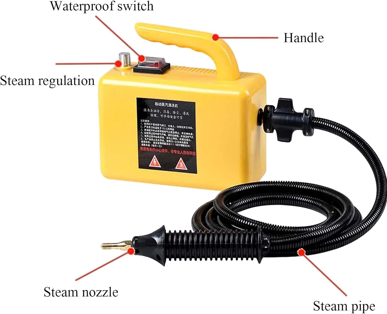 110V/220V High Pressure Steam Cleaner,2600W Handheld High Temperature Cleaner,Tankless Heavy Duty Household Grout Tile Kitchen Fuel Truck,Yellow-220V