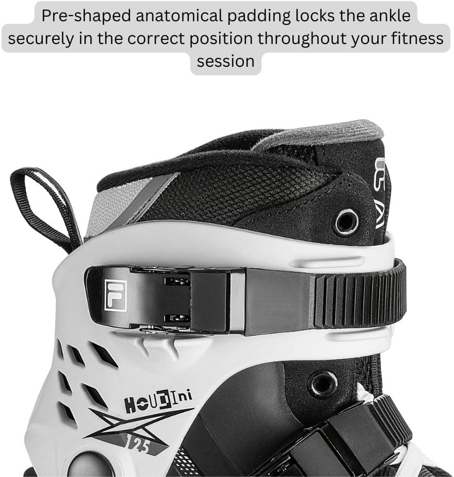 FILA Houdini 125mm Adult Inline Skates - High Speed Fitness Skates with ABEC 9 Bearings - Lightweight Aluminum Frame - Zero Shock Heel Cushioning - 3x125mm Wheel