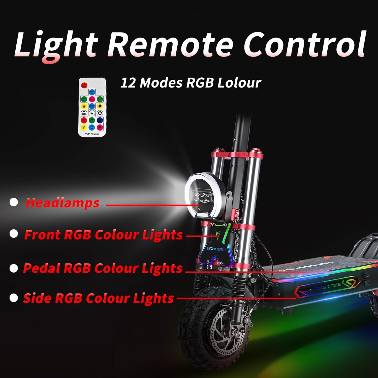 75 Miles Range Electric Scooter for Adults, 55MPH max Speed，60V38Ah Battery,6000w Dual Motor keyless Unlock RGB Lights 11