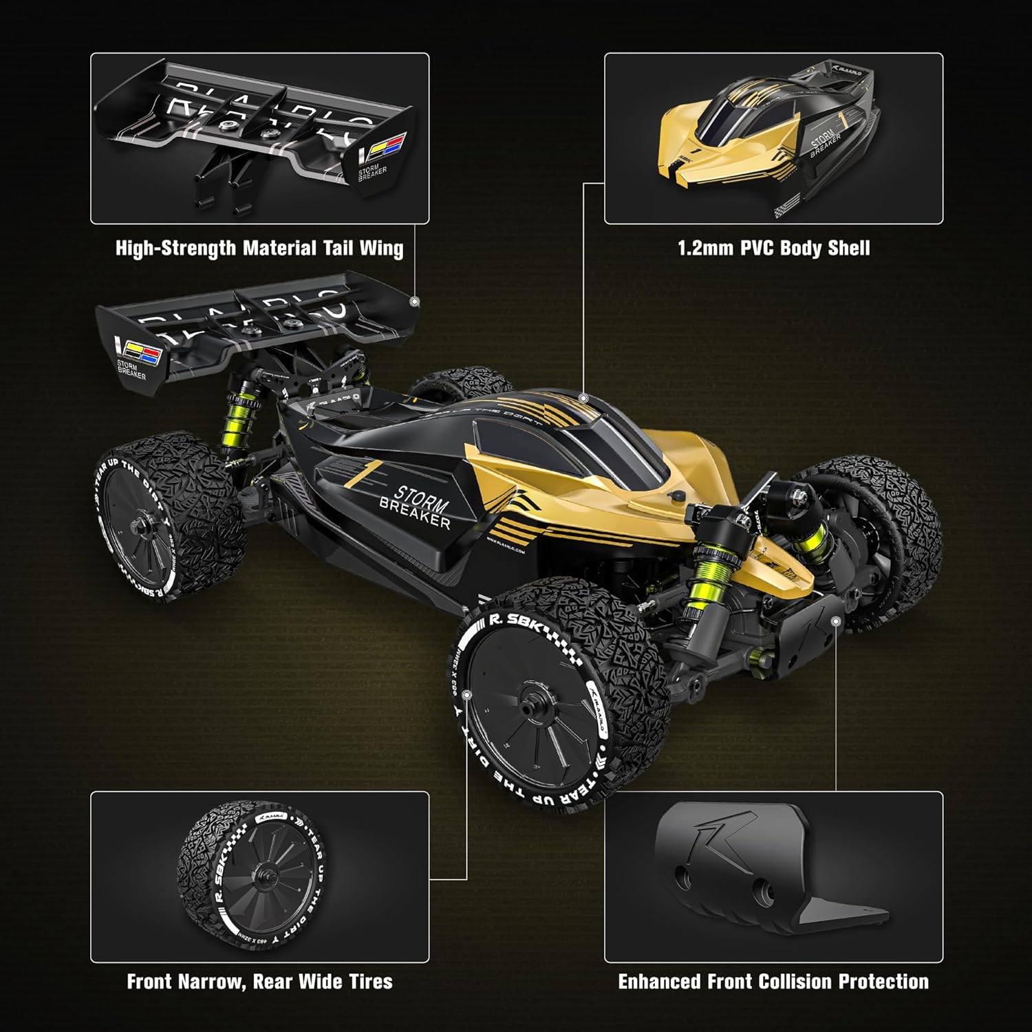 RIAARIO 1/10 Brushless RC Cars, RTR, Beginner, 40+ MPH, Metal Drivetrain, 4WD, Waterproof Electronics, Carbon Fiber, Black, Ages 14+