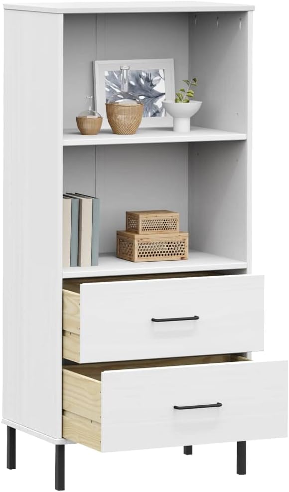 VRAXO Bookcase with 2 Drawers White 23.6