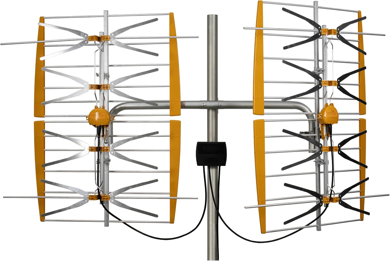 Televes 108381 DATBOSS Mix 8 Bay Dipole Array Powered 4K Ready OTA Antenna Hi-VHF/UHF 5G/LTE Filtered Multi-Directional Dual Market, Yellow/Silver