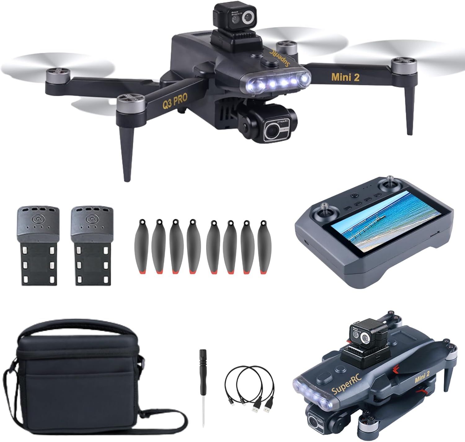 Professional Drones with 4K HD Camera & 3-Axis Gimbal for Adult, Q3 PRO Mini 2 GPS Auto Return FPV Drone with 5.5