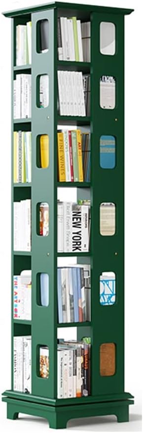 360 Degree Rotation Bookshelf, Space Saving Floor Type Bookcase, Home Office Library School Corner Shelf (Color : Green, Size : 6 Tier)