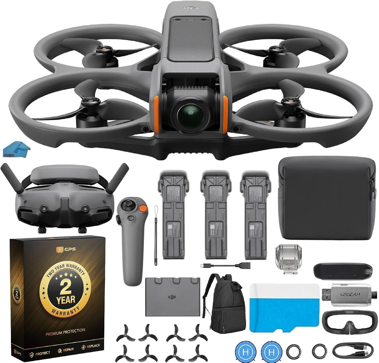 DJI Avata 2 Fly More Combo (3 Batteries), FPV Drone with Camera 4K, Immersive Experience, One-Push Acrobatics, Built-in Propeller Guard, 155° FOV, Camera Drone Compliant with FAA Remote ID With 128gb Micro SD, Backpack, Landing Pad and More Bundle wi