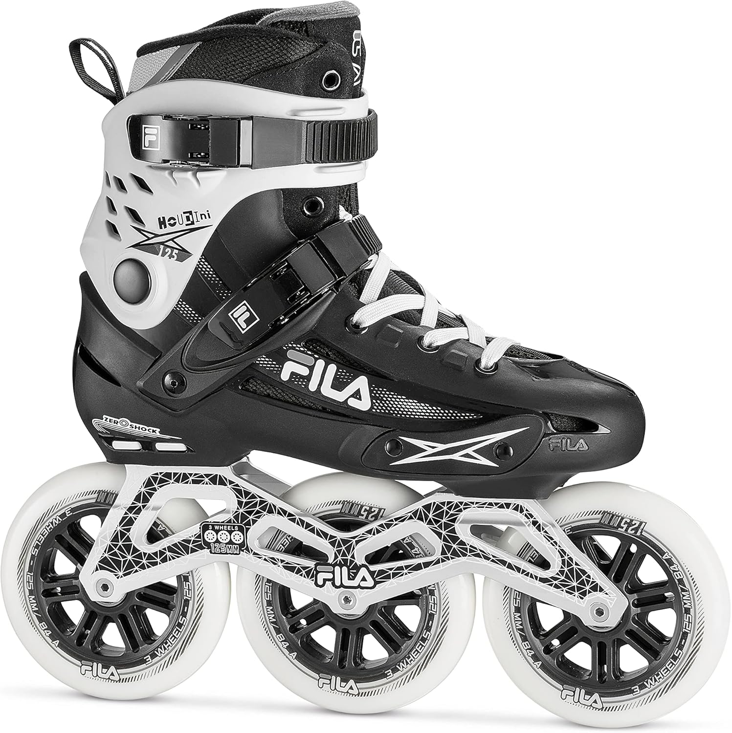FILA Houdini 125mm Adult Inline Skates - High Speed Fitness Skates with ABEC 9 Bearings - Lightweight Aluminum Frame - Zero Shock Heel Cushioning - 3x125mm Wheel