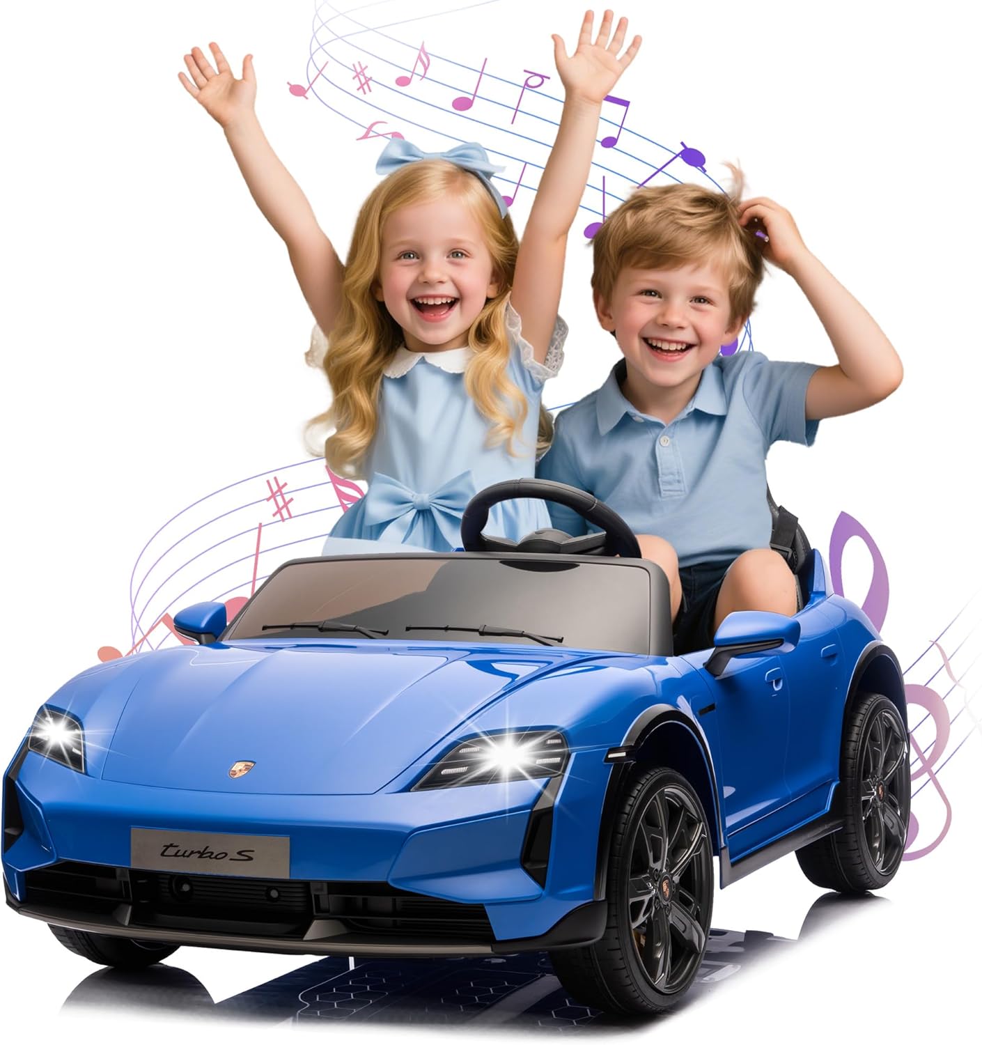 2 Seater Electric Car Licensed Porsche Taycan Turbo S Ride On Car, 24V Kids Electric Vehicle Toy w/Remote Control, USB/MP3 Music, Spring Suspension, LED Lights, Toddler Cars to Drive, Blue