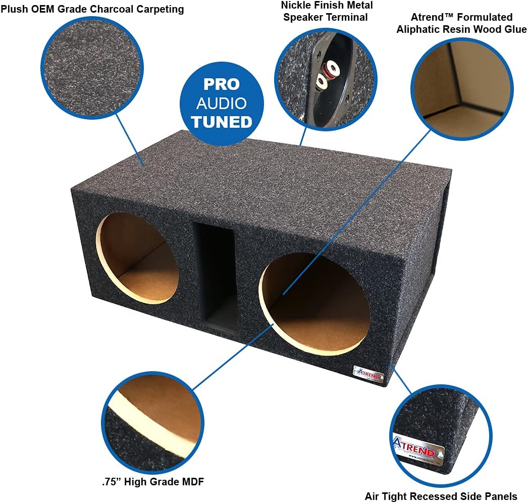 Atrend Bbox Dual Vented 12 Inch Subwoofer Enclosure - Pro Series Dual Vented SPL Car Subwoofer Boxes & Enclosures - Made in USA Subwoofer Box Improves Audio Quality, Sound & Bass - Nickel Finish Terminals