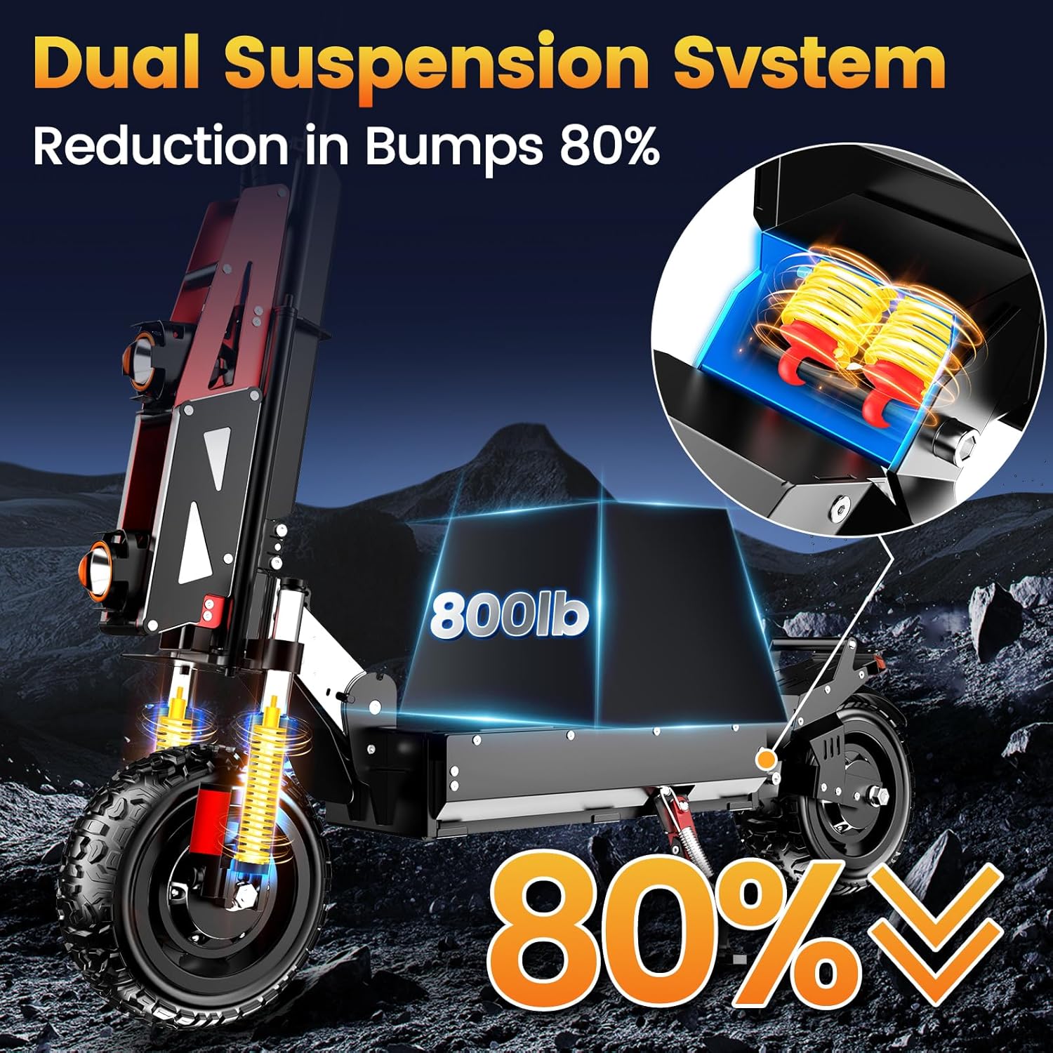 Electric Scooter for Adult 60V 6000W Dual-Motor Drive, top Speed 50-55 mph, Range 50 Miles, 11-inch Off-Road Tires 600LBS Capacity Dual Suspension Folding Fast Scooter Vehicle with Seats